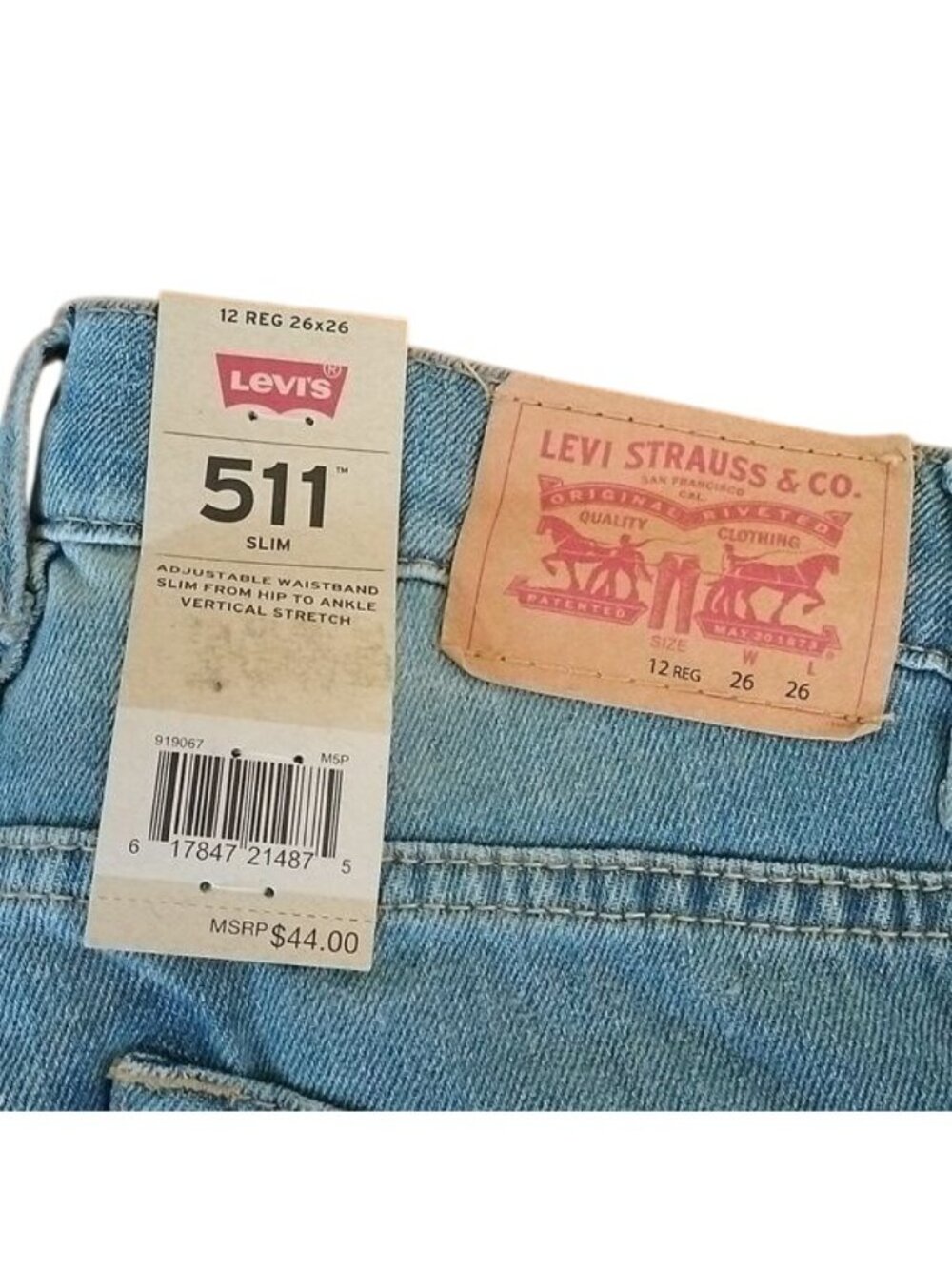 Levi's Big Boys 511 Slim Stretch Denim Blue Jeans, Dallas, size 12 Regular 26x26 - Picture 2 of 7